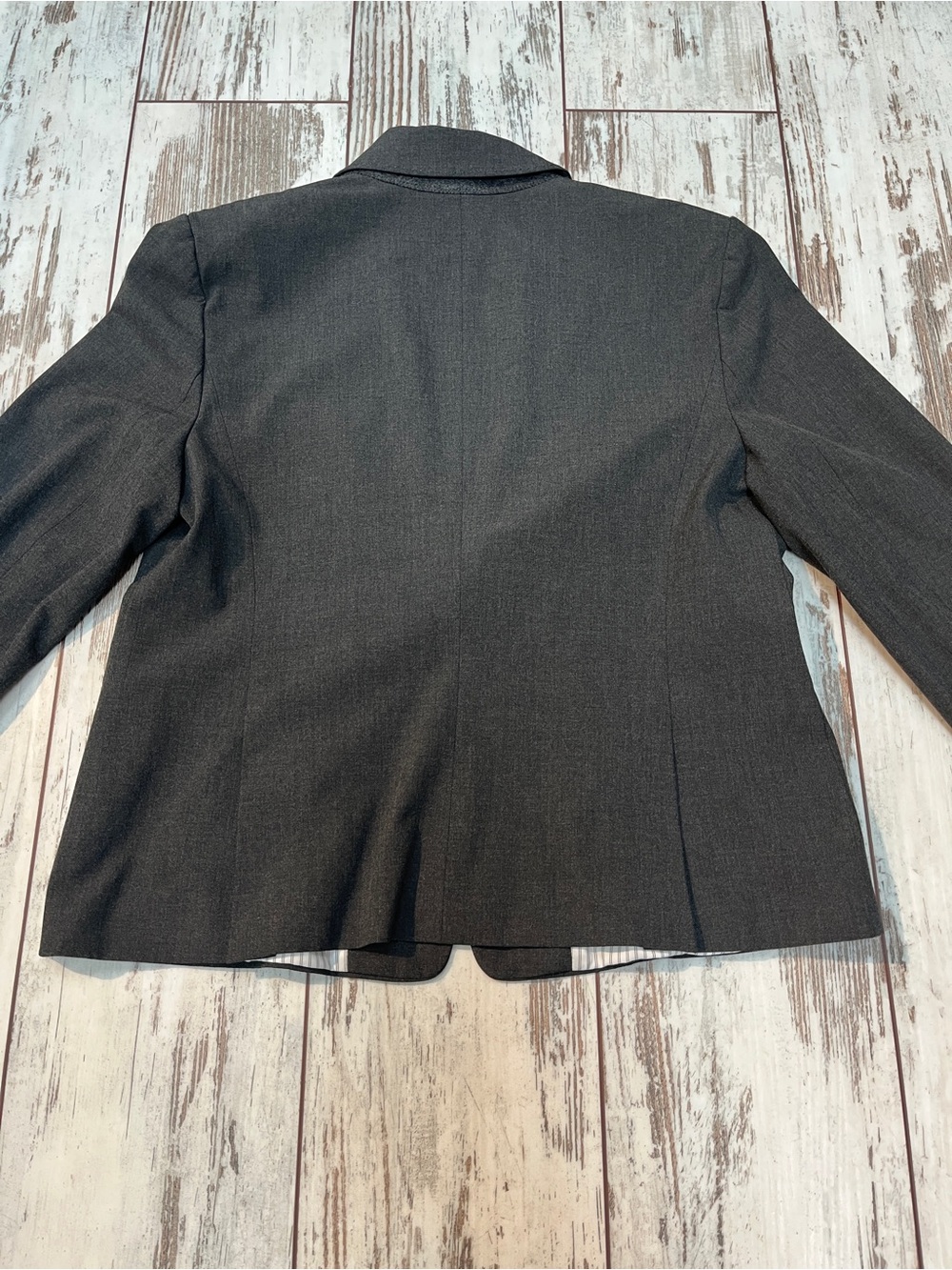 Ann Taylor Tailored Blazer Womens 12 Charcoal Gray Single Button Pinstripe - Picture 10 of 13